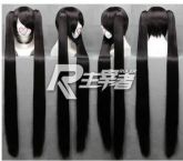 Peruca Preta Curta + 2 ponytail 80cm
