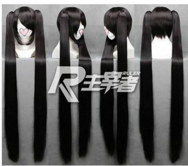 Peruca Preta Curta + 2 ponytail 80cm